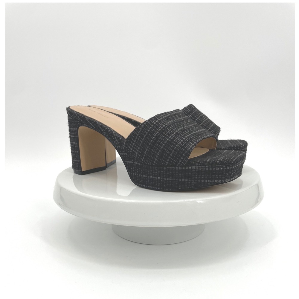 Ann Taylor Platform Mules Womens 7.5 Black Textile Block Heel Classic Sandals